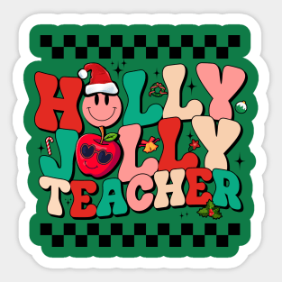 Vintage Groovy Holly And Jolly Teacher Santa Christmas 2023 Sticker